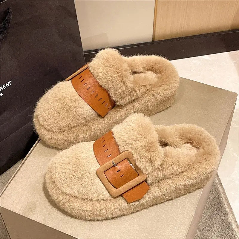 Flauschige Plateau-Slipper für Damen