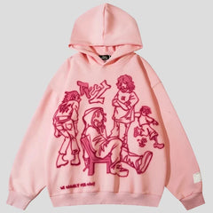 Sudadera con capucha con gráficos de dibujos animados divertidos de hipster