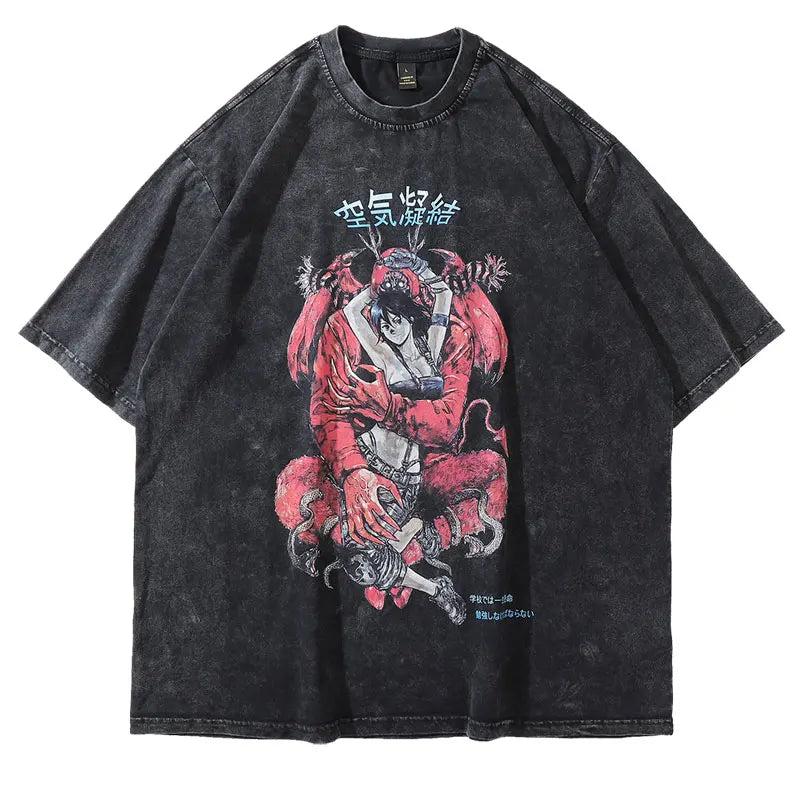 Camiseta de manga anime vintage de gran tamaño para hombre