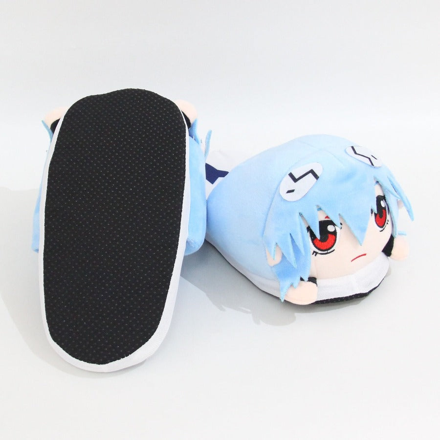 Zapatillas de Rei Ayanami de peluche con dibujos animados para mujer