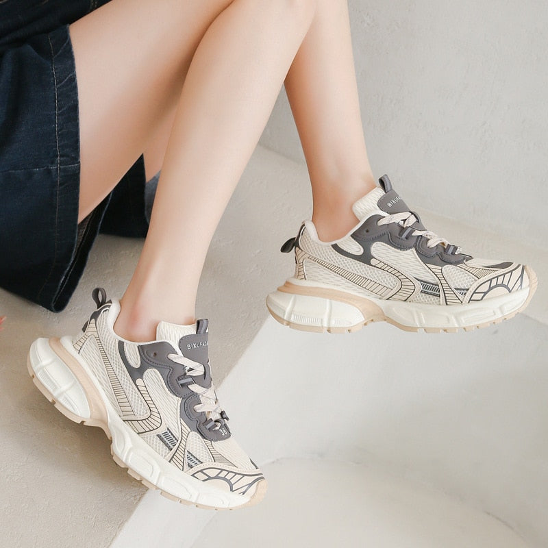 White Chunky Sneakers 5cm Leather Shoes