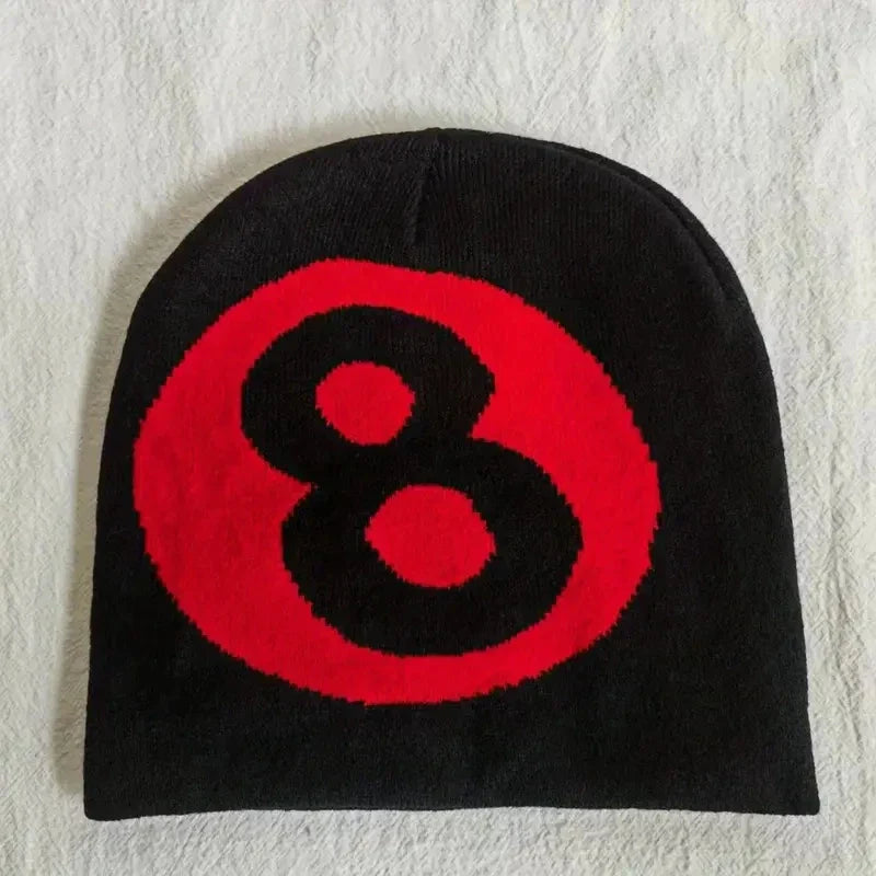 Gorro de punto estilo hip hop con diseño de bola 8 y calavera Y2K