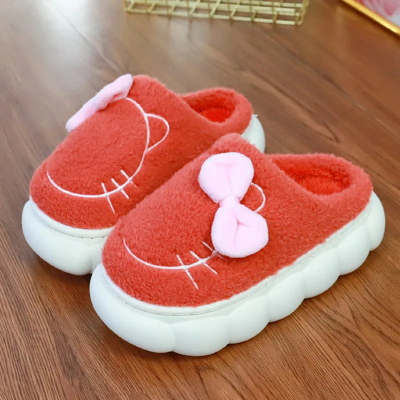 Winter Indoor Fur Platform Bowknot Slippers for Women