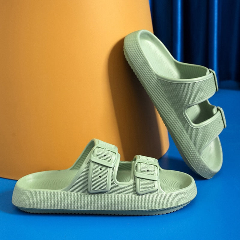 Two Strap Buckle Platform Slides for Women