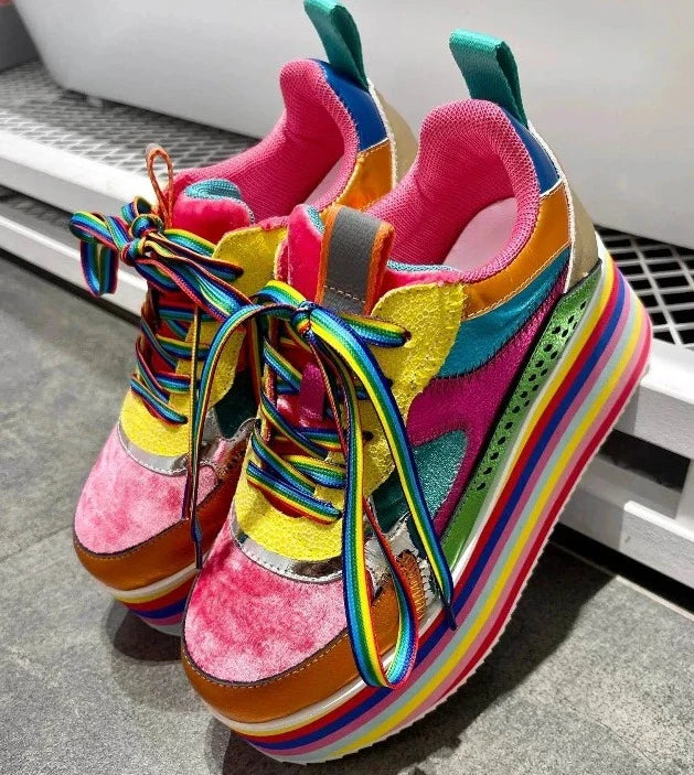 Women's Rainbow Sole Sneakers - High Heel Platform