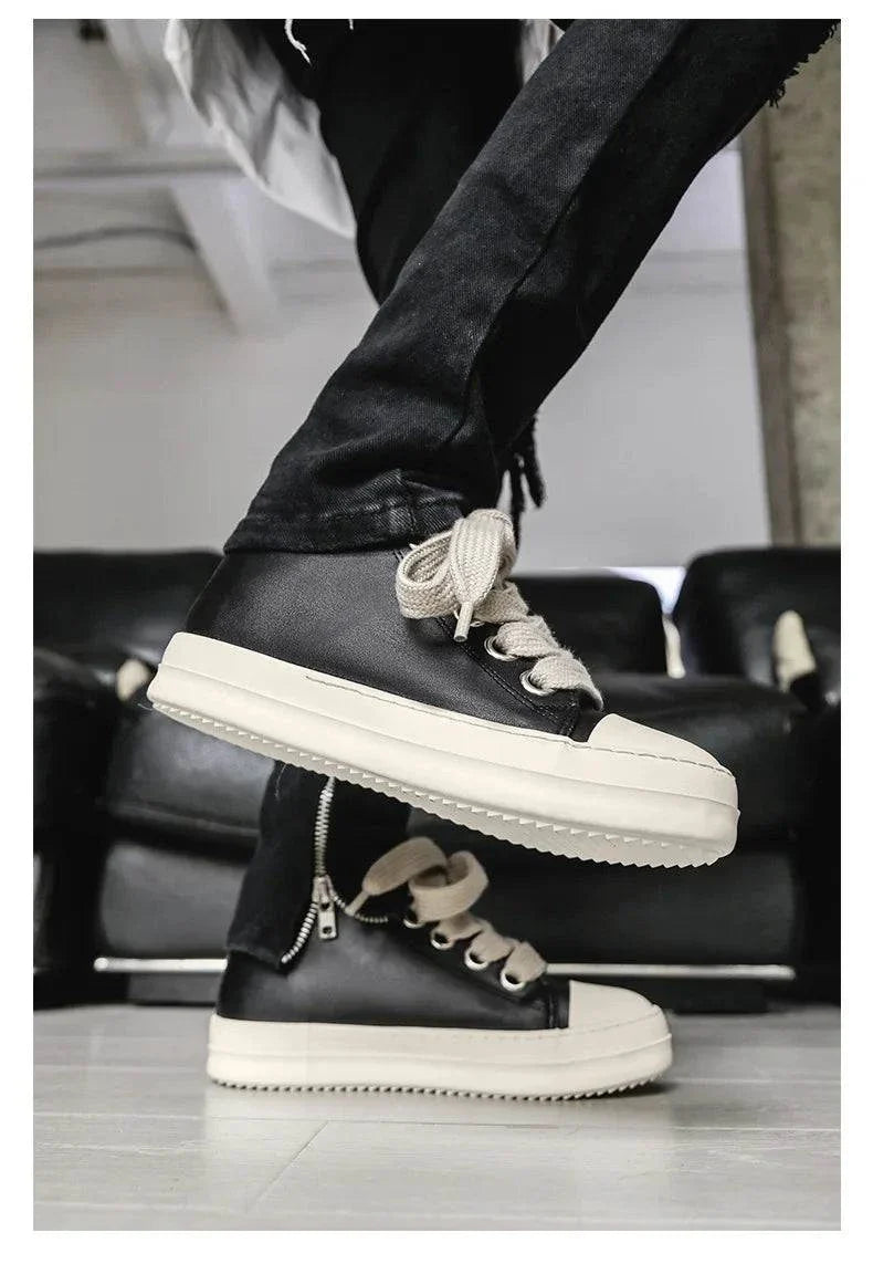 Unisex Black Low Top Chunky Sneakers - Fashion Vulcanized Shoes