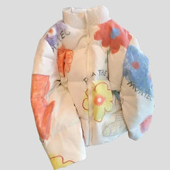 Chaqueta acolchada de invierno con flores pintadas a mano para adolescentes