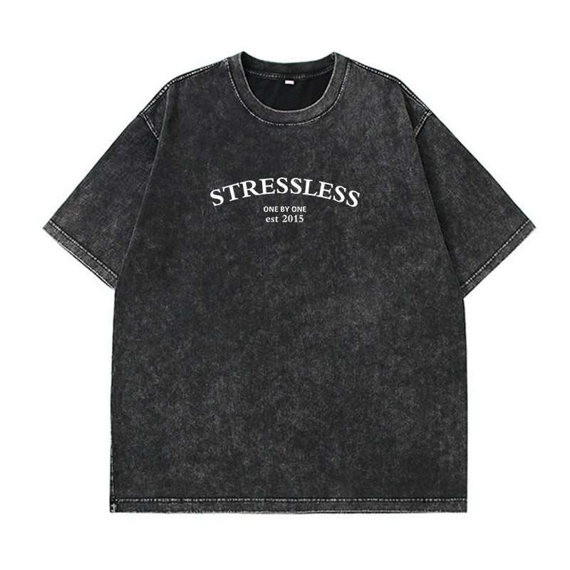 Camiseta holgada con estampado vintage y lavado ácido para mujer