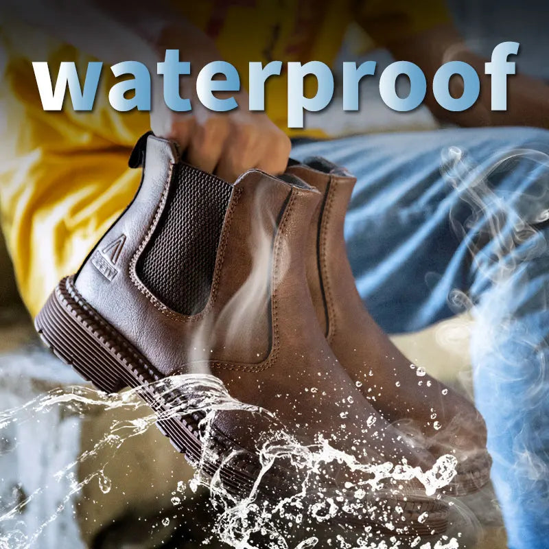 Steel Toe Leather Boots for Men Waterproof Safety Work Shoes