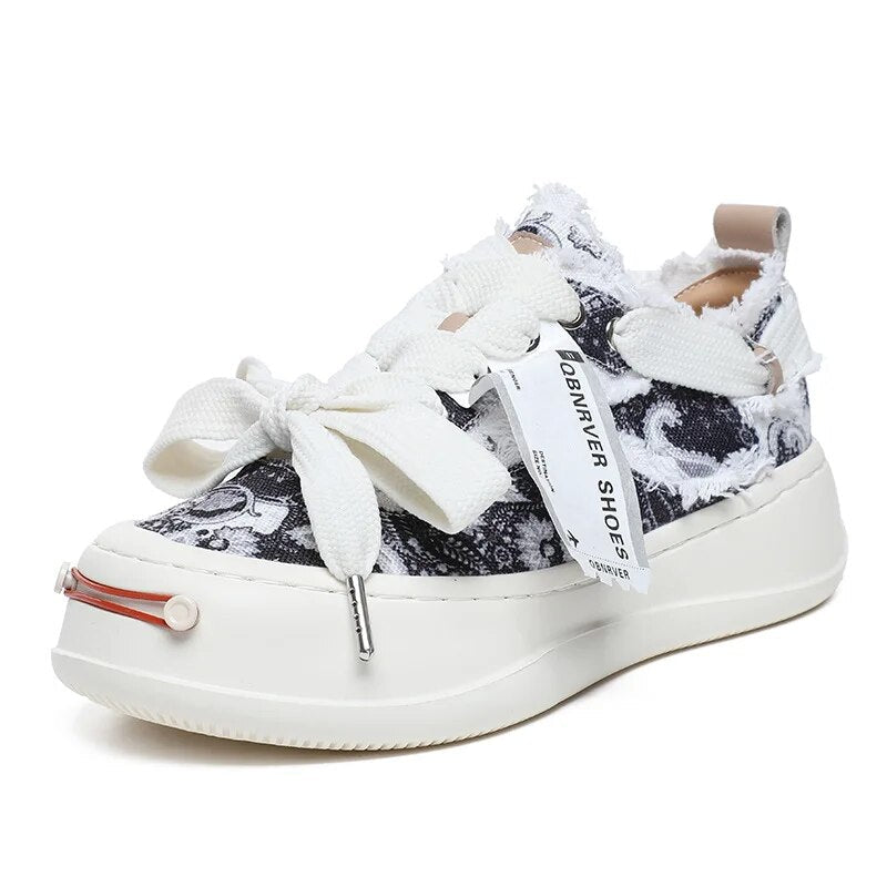 Canvas Sneakers Damen Dicke Sohle