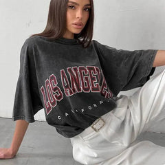 Camiseta vintage de algodón con lavado ácido para mujer