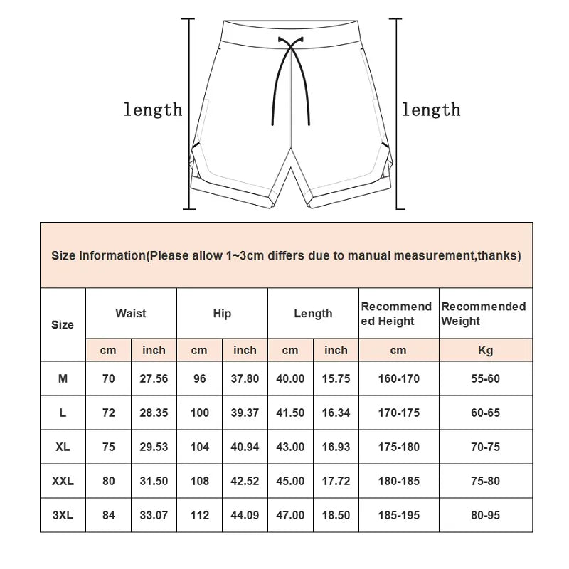 Pantalones cortos 2 en 1 de secado rápido para hombre para correr y hacer ejercicio