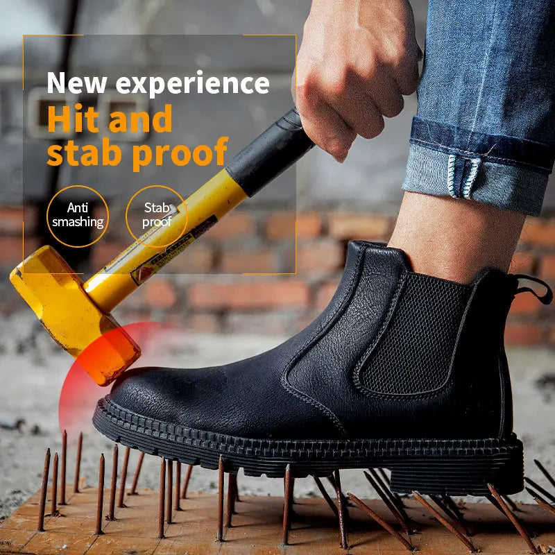 Steel Toe Leather Boots for Men Waterproof Safety Work Shoes