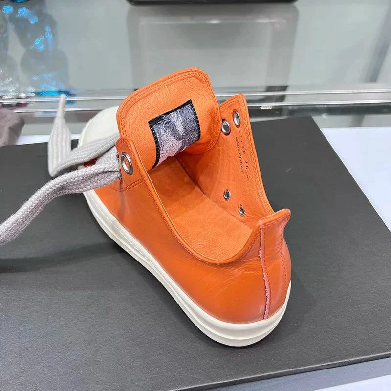 Leather Orange Sneakers Thick Sole Unisex