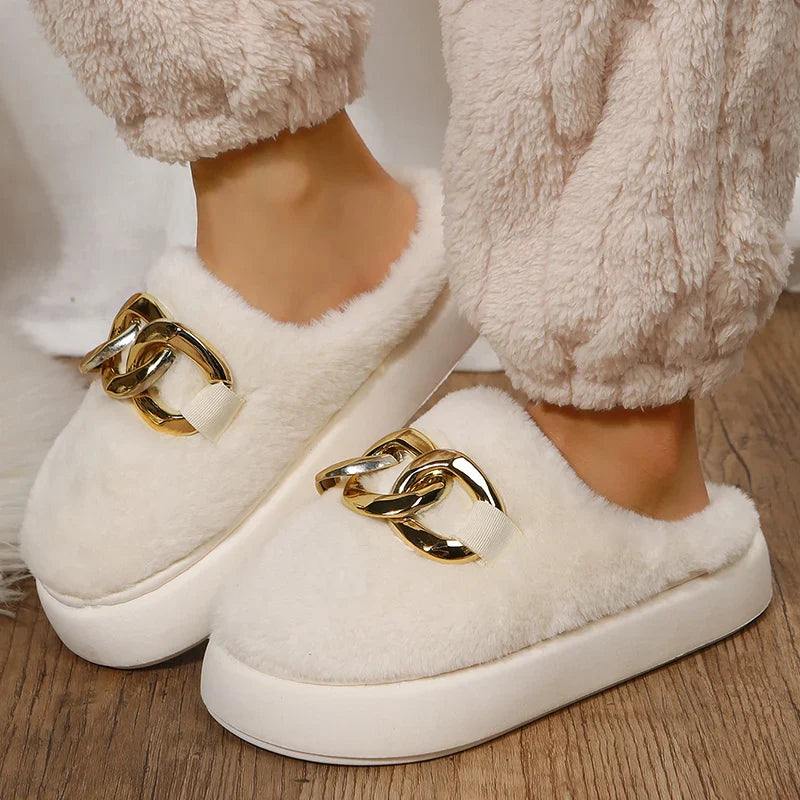 Pantuflas cálidas de plataforma para mujer