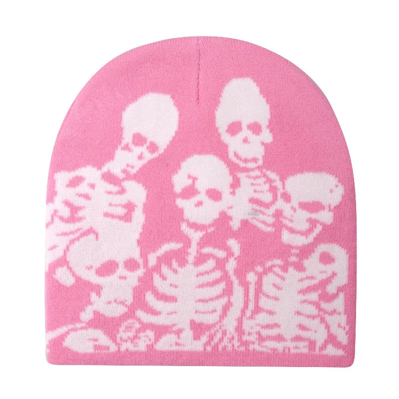 Gorros de punto con estampado de calavera Y2K, unisex, cálidos para el invierno