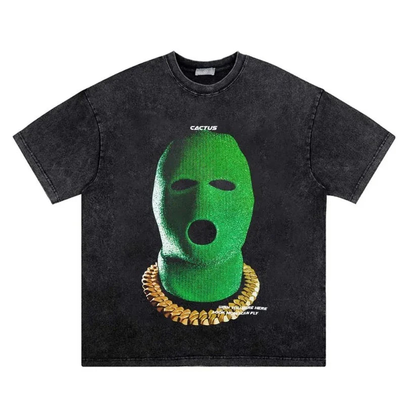 Vintage Green Hood Gangster Oversize Tee Streetwear Statement