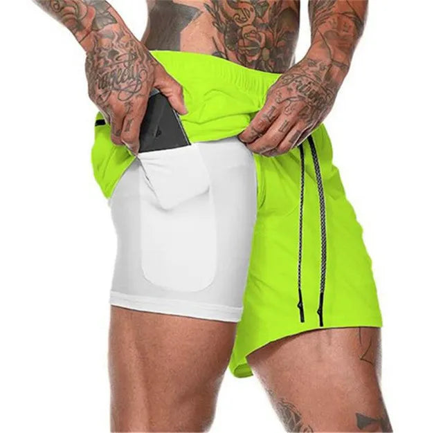 Pantalones cortos deportivos 2 en 1 de doble capa para hombre