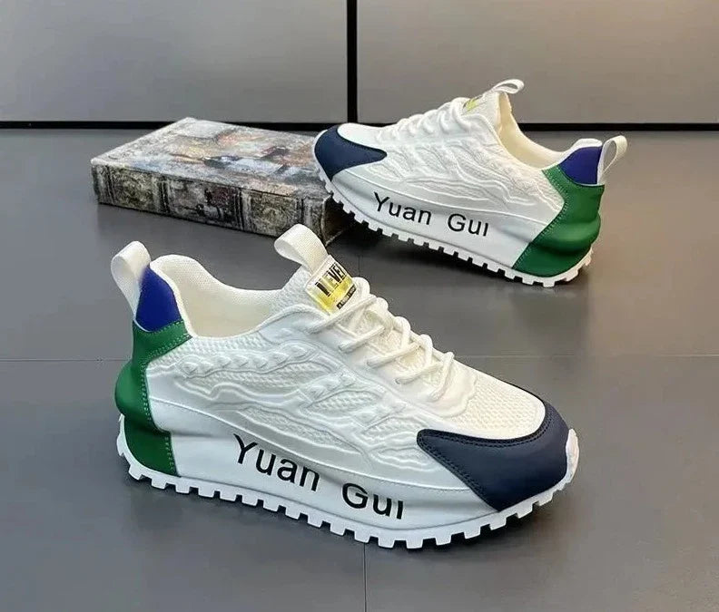 Zapatillas de plataforma Yuan Gui para hombre, fusión de cuero y malla