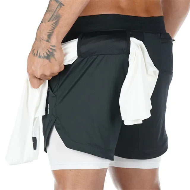 Pantalones cortos de secado rápido para fitness, running y entrenamiento 2 en 1 para hombre