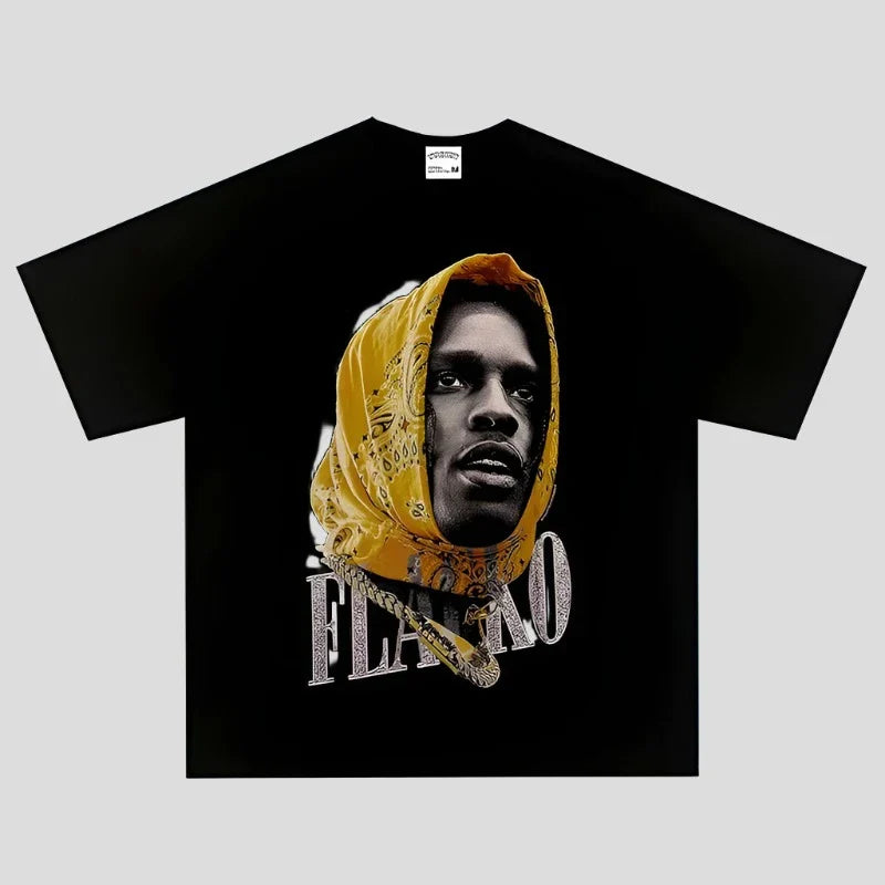 Camisetas gráficas vintage de rapero con lavado - Ropa urbana de verano