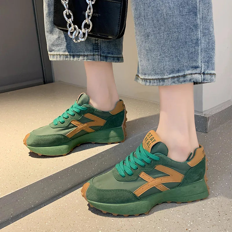 Zapatillas deportivas gruesas de piel de primera calidad para mujer