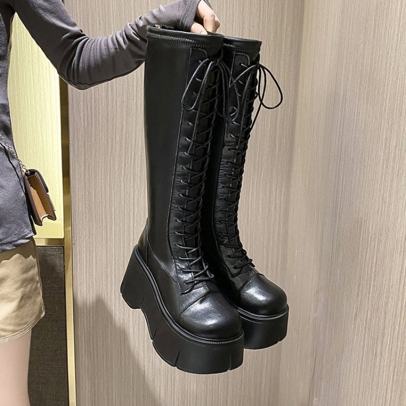 Botas de plataforma con cordones suaves para mujer