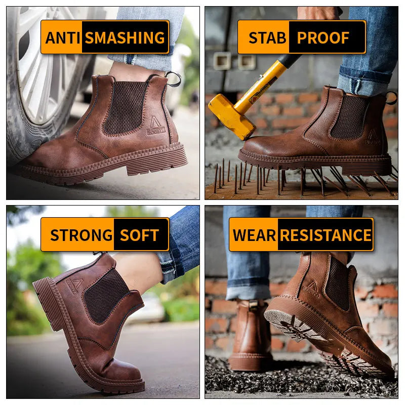 Steel Toe Leather Boots for Men Waterproof Safety Work Shoes