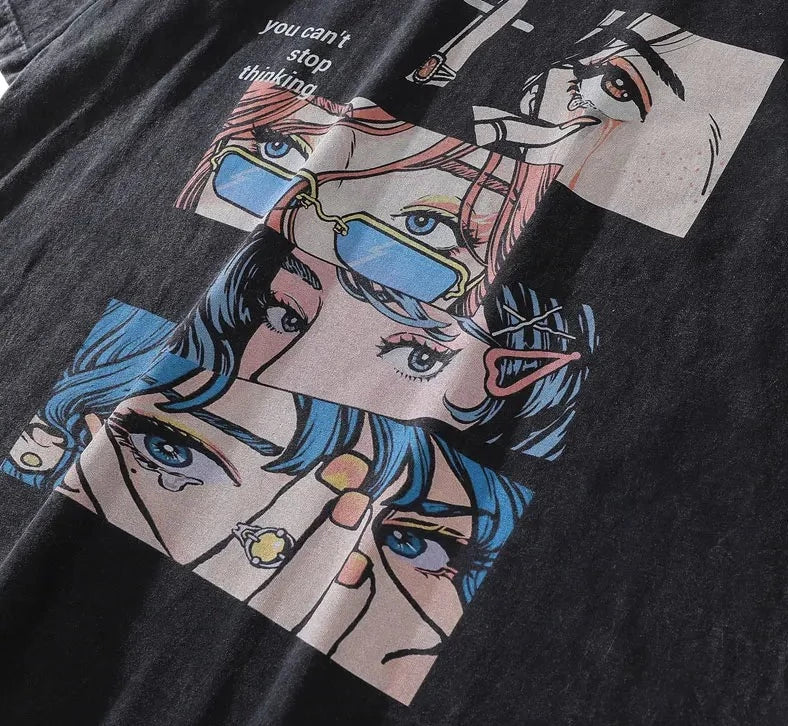 Distressed Retro Print Men's Oversize Grunge Cotton T-Shirt