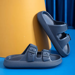 Two Strap Buckle Platform Slides for Women