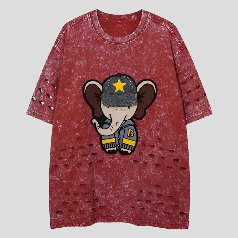 Camiseta de patchwork para hombre con diseño de elefante roto