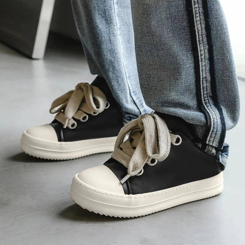 Unisex Black Low Top Chunky Sneakers - Fashion Vulcanized Shoes