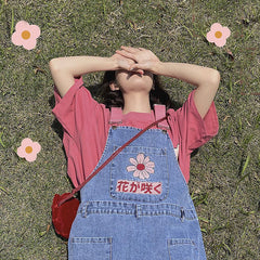 Sakura Embroidery Dungaree Shorts