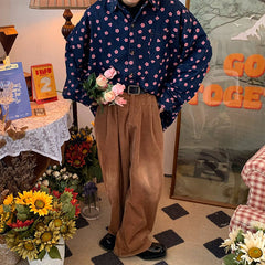 Sakura Print Aesthetic Denim Shirt