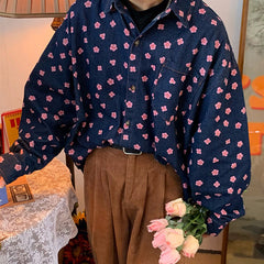 Sakura Print Aesthetic Denim Shirt
