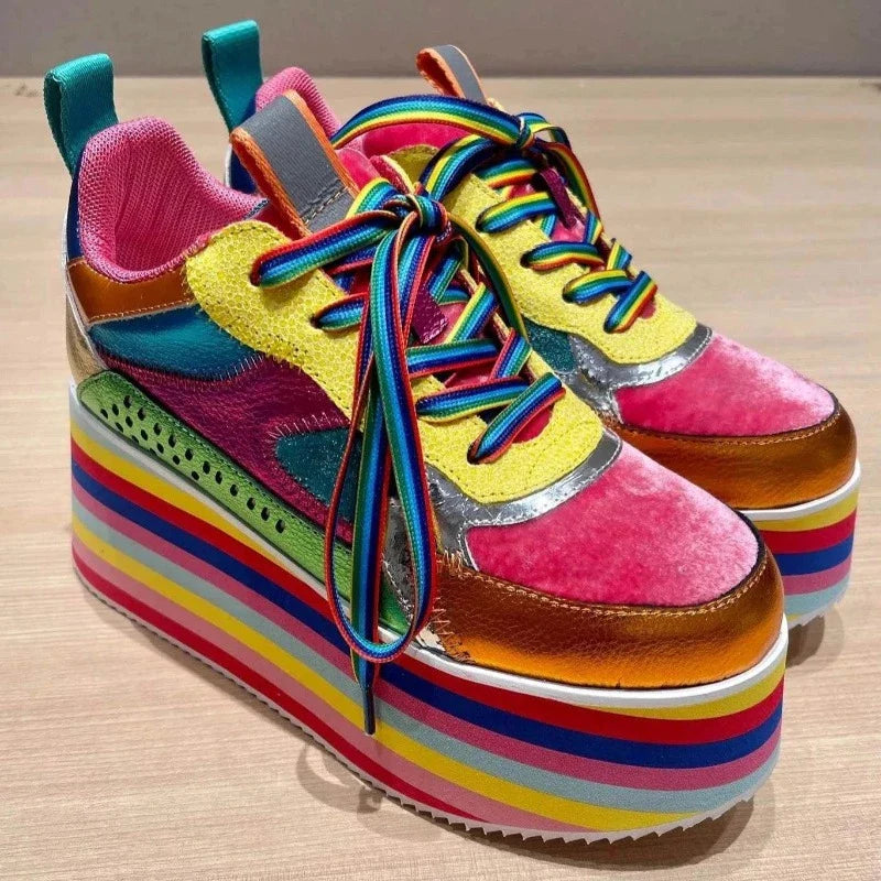 Women's Rainbow Sole Sneakers - High Heel Platform