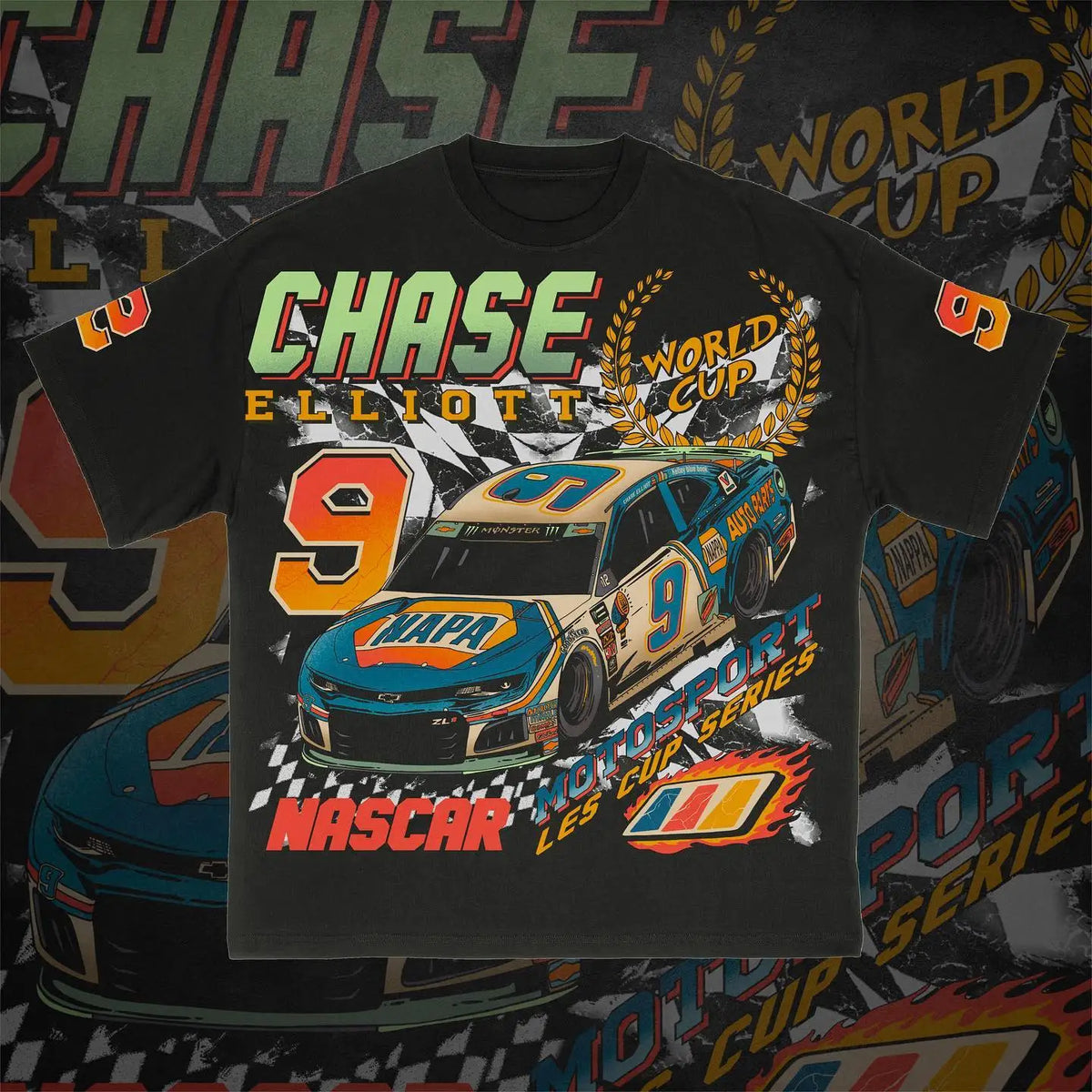 Camiseta deportiva de algodón negra Chase Elliott 9 para mujer ¡Estilo deportivo!