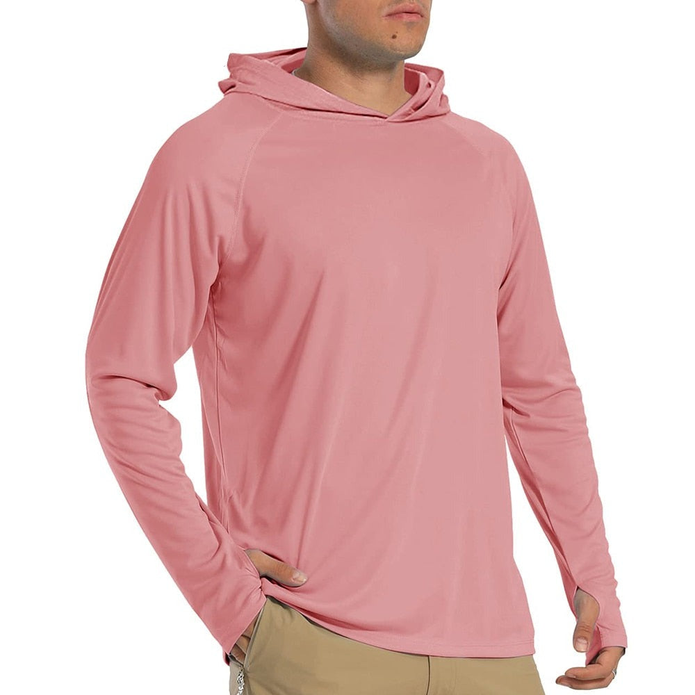 Camisetas con capucha de manga larga y protección solar UV para hombre