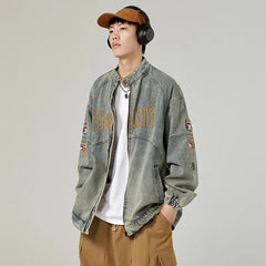 Men's Letter Embroidery, Baseball Varsity Denim Jacket