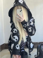 Kapuzenpullover mit Totenkopf-Print für Damen