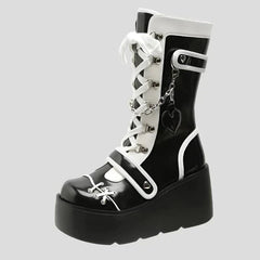 Botas de plataforma con cuña para mujer, estilo punk, estilo gótico en blanco y negro