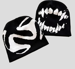 Goth Beanie Mütze Zahn Gestrickt Y2K Streetwear