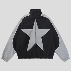 Chaqueta bomber unisex con parches de estrellas vintage