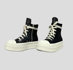 High Top Unisex Leather Sneaker Motorcycle Boots Jumbo Lace-Up Zip Luxury