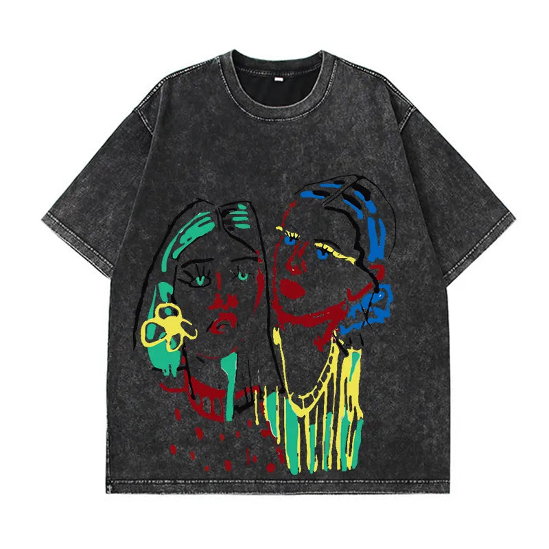Camiseta vintage de algodón con lavado ácido para mujer