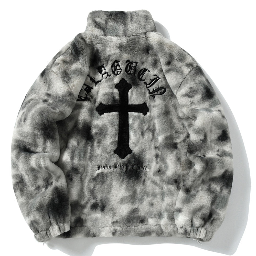 Unisex Cross Zip-Up Streetwear Faux Fur Jacket