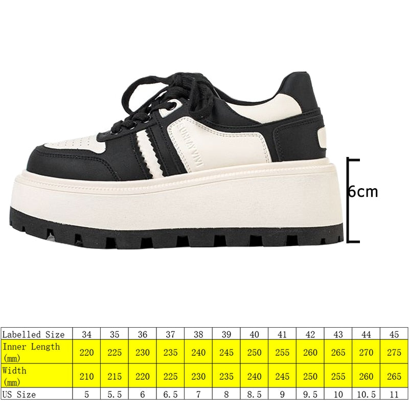 6 cm hohe Plateau-Sneakers aus echtem Leder für Damen