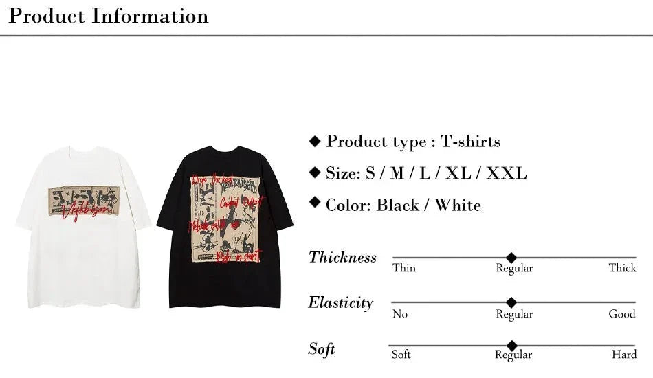 Camisetas oversize Y2K con parches retro de hip hop