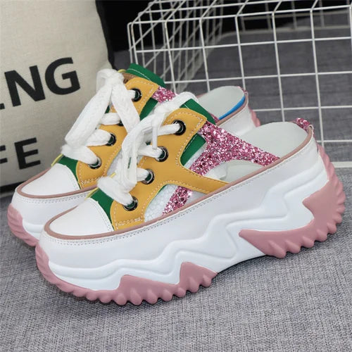 Leather Glitter Stride 8cm Chunky Sneaker Sandals