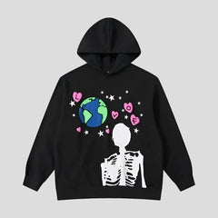 Cosmic Love Skeleton Hoodie Retro Street Vibes mit irdischer Zuneigung für Männer